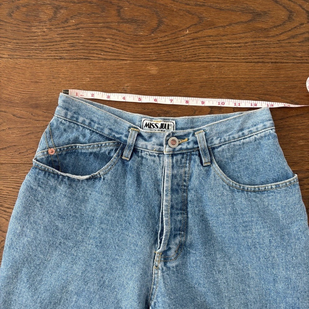 Vintage Cotton Ramie High Rise Long Button Fly Denim Bermuda Shorts - Picture 8 of 11